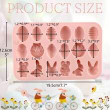 1 Pc Easter Silicone Chocolate Mold With 18 Cavities In Egg, Rabbit, Rabbit Head, And Basket Shapes, Suitable For DIY Chocolate, Candy, And Jelly - Multicolor - View 4