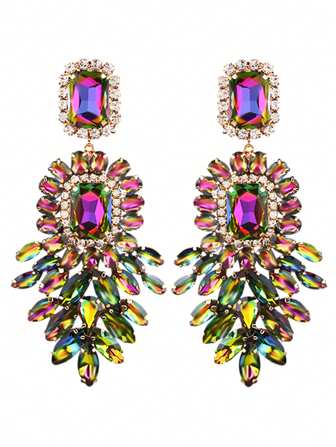 CLIP Earrings Luxurious Sparkling Rhinestone Phoenix Tail Dangle Earrings, EthnicWestern Style Perfect For Banquets & Parties, Christmas Gift, Year-Round Fashion Accessory For Women 50g Heavy Earrings Big Earrings