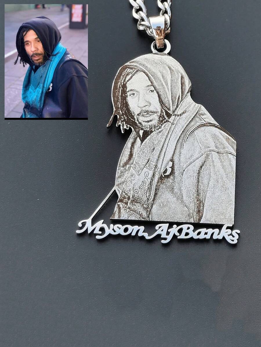 1pc Customized Photo Engagement + Text Necklace, Customized Photo Engraving, 18K Gold Portrait Pendant, Personalized Family/Pet Jewelry, Perfect Gift, Comes With Exquisite Gift Box, Suitable For Daily Wear And Valentine's Day Gift - Silver - View 1