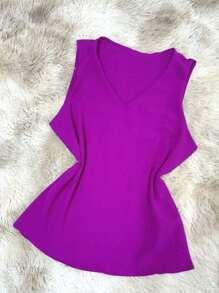 Women's Formal Blouse Tank Top Wide Strap Duna Fabric Basic Fashion Plain Simple - Rose Red - View 2