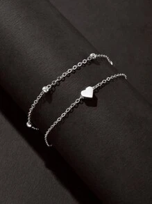 1 pieza Tobillera bohemia multicapa en forma de corazón para mujer, cadena para el pie estilo playa de verano - forma de corazon - Ver 5