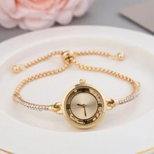 Relógio de Quartzo com Pulseira Tipo Bracelete Casual e Fashionista com Contas, Presente de Aniversário para Mulheres como Presente para Estudantes Voltando à Escola 2023