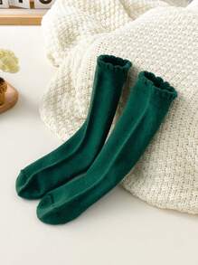 1 Pair Newborn Baby Socks, Solid Color Classic, Skin-Friendly Soft Comfortable Mid-Calf Socks, Fashionable Versatile Breathable Knee-High Socks, Suitable For Daily Life Or Holiday Gifts, Random Color