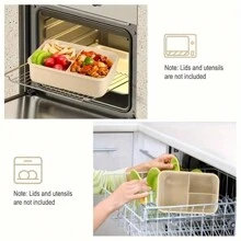 Reusable Divided Bento Lunch Box Set, Microwave & Dishwasher Safe, Leakproof, Portable Large Capacity Food Container With Fork And Spoon, With Leakproof, For Office, Cafeteria, Backyard, Home Kitchen