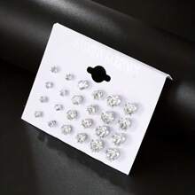 12 Pairs Stainless Steel Stud Earrings, Simple And Elegant Zirconia Earrings Set, Versatile For Party And Daily Wear