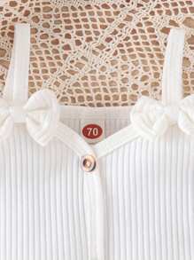 3Pcs Baby Girl Spring Outfits, Short Sleeve Cold Shoulder Romper + Flare Pants + Headband Set - White - View 3