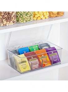 1 Piece Of Plastic Stackable Partition Storage Box Cover, Suitable For Kitchen Cabinets, Countertops, Tea And Coffee Bag Storage Boxes, 8 Transparent Compartments, Baskets, Boxes And Containers For Home Organization