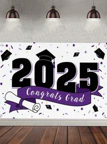 1pc/2025 Graduation Party Decoration, Background Banner,Graduation Photo Props 2025 Gard Sign Decoration - Purple. - Purple - View 1