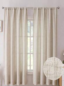 1pc Linen Modern Linen Gauze Curtain - Japanese Linen Style, Rod Pocket Design, Suitable For Living Room And Bedroom - Sheer And Light Filtering Curtain, Living Room Curtain, Bedroom Curtain - Beige - View 2