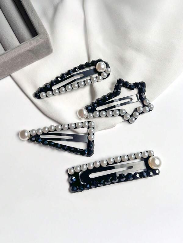 1 Piece Retro Rhinestone Pearl Alligator Hair Clip, Exquisite Elegant, Bangs, Edge Measuring Hair Clip, Hair Accessory Clip ,Flat Claw Clip, Claw Clips, Clips For Hair, Hair Slide, Hair Claws