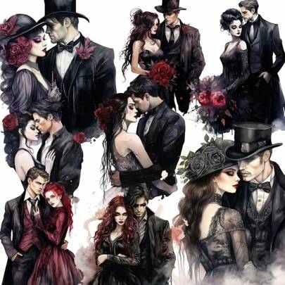 20pcs Colorful Gothic Style Couple Paper Stickers, 4cm, Self-Adhesive Scrapbooking Stickers,School Supplies,Back To School