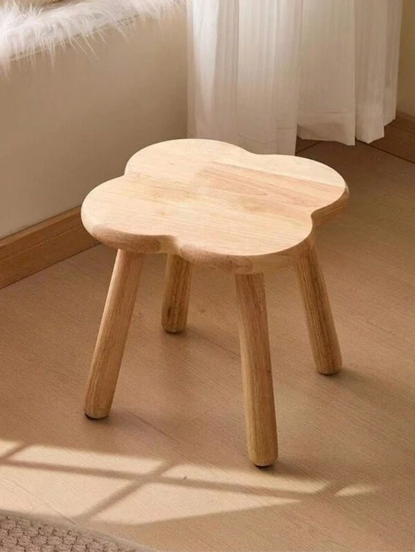 1pc Premium Wooden Flower Design Stool, Living Room Sofa Ottoman, Household Shoe Bench, Kids Small Chair