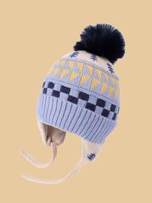 1pc Kids Knitted Beanie Hat With Fashion Pom Pom, Unisex, Windproof & Warm For Autumn/Winter - Knitted Hat-wool Ball - View 16
