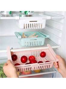 Refrigerador caja de almacenamiento fresco caja de cajón estante retráctil almacenamiento doméstico cesta de almacenamiento de huevos - Blanco - Ver 2