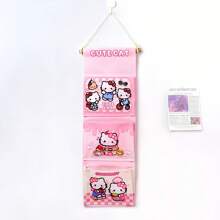 Sanrio 1 szt. Sanrio Cartoon Design Wisząca na ścianie torba do przechowywania z wieloma przegródkami, wielofunkcyjny organizer wiszący w akademiku, słodka damska torba do przechowywania na drzwiach bez otworów wiertniczych, odpowiednia do użytku w kuchni, artykuły do przechowywania w kuchni