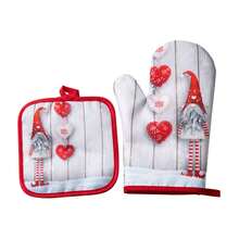 Christmas Oven Mitts And Potholder Non-Slip Heat Resistant Cooking Gloves Hot Bowl Pad With Loop For Kitchen - Light Grey - View 2