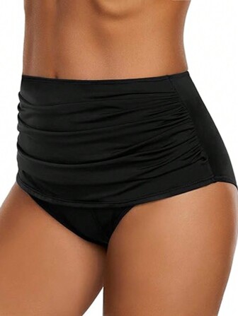 Nouvelle arrivée Bas de bikini taille haute pour femmes, maillot de bain taille haute de couleur unie sexy moulant et modeste, pour l'été et les vacances à la plage