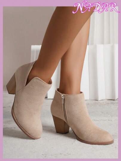 Women's Autumn/Winter Fashion Round Toe Chunky Heel Ankle Boots, Outdoor Commute Faux Suede American Short Boots,Boots For Women