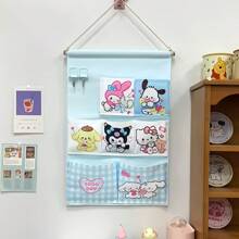 Sanrio 1 szt. Sanrio Cartoon Design Wisząca na ścianie torba do przechowywania z wieloma przegródkami, wielofunkcyjny organizer wiszący w akademiku, słodka damska torba do przechowywania na drzwiach bez otworów wiertniczych, odpowiednia do użytku w kuchni, artykuły do przechowywania w kuchni