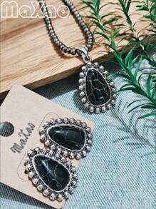 Women's Vintage Western Style Turquoise Concho Necklace & Earrings Set, Suitable For Different Outfits, Great Gift For Best Friends; More Vintage Styles Available In-Store - Women's Vintage Western Country Turquoise Concho Necklace and Earrings - View 21