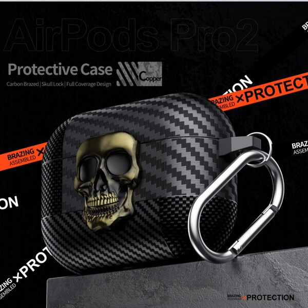 Custodia protettiva compatibile con Apple AirPods 4 di 3a generazione, conpattern in fibra di carbonio per AirPods Pro 2, con chiusura a blocco metallico, 1/2 confezione completa, antiscivolo