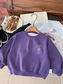 男童卡通圆领套头衫，适合男孩，春季 - 紫色 - 查看 2