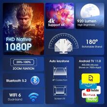 [Bulit-In App] Mini Projector 1080P FHD 2024 Upgraded Projector Portable Dual Control With Mouse Android TV WiFi 6 BT5.2 180° Adjustable TV Stick/USB/PS5 With Cable And Mouse-White - White1 - View 2