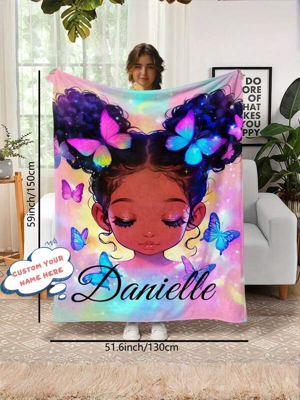 Manta portátil personalizable con estampado de mariposa art dream negro - Manta de franela suave, cálida y ligera para sofá, cama, viaje, campamento, sala de estar, oficina, sofá, silla y cama con estampado digital de felpa, multifuncional, ornamental, letra, elegante, linda, colorida, kawaii, adorable, casual, única, personalizada, regalos para bebés, bebé lindo, familia, amigos, hija, hijo, ella, para el Día del Niño, vacaciones de primavera