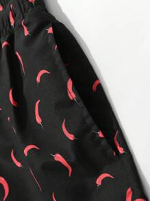 Men's Summer Casual Chili Print Beach Shorts, Beach Holiday Wear