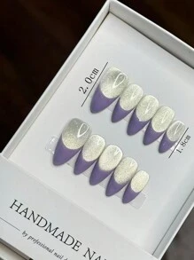 Press-On Artificial Nails With Purple Glitter Handmade Design, Manicure Accessories