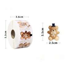 500 Stick/Roll Brown Bear Sticker Tags, Cake Clean Toothpick Decorations, Cartoon Plush Bear Day Thanks For Decorating Gift Box Crafts - Multicolor - View 7