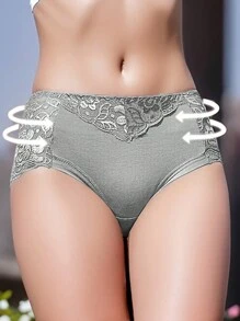 4pcs Set Elegant Lace Women Underwear, Breathable Comfortable Mid-Waist Panties With Lace Details