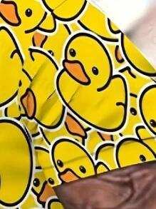 Bộ đồ thường ngày mùa hè cho nam - Áo phông in hình vịt hoạt hình và quần short kết hợp, Polyester thoáng khí, Có thể giặt bằng máy - Nhiều màu - Xem 6