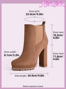 女士圆头侧拉链舒适高跟踝靴，切尔西风格通勤百搭仿麂皮短靴，秋冬款