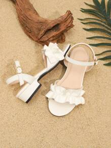 1 par de sandalias de playa con adorno de flor para uso diario de niñas - Blanco - Ver 2
