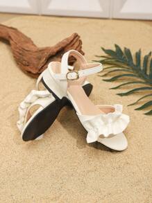 1 par de sandalias de playa con adorno de flor para uso diario de niñas - Blanco - Ver 5