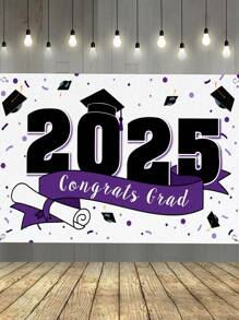1pc/2025 Graduation Party Decoration, Background Banner,Graduation Photo Props 2025 Gard Sign Decoration - Purple. - Purple - View 3