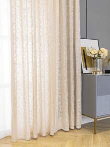 1 pieza Cortina traslúcida de estilo europeo con patrón floral de sakura flockado, semi-transparente y reforzada, para sala de estar, dormitorio, balcón, comedor, de color gris minimalista y elegante, decoración para el hogar - Beis - Ver 5