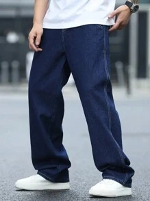 Men's Classic Solid Blue Loose Fit Jeans