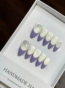 Press-On Artificial Nails With Purple Glitter Handmade Design, Manicure Accessories