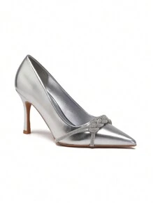 Heeled Pumps, Rhinestone Buckle, For Women Stylish Sandals Summer Sandals For Women - Silver - View 2