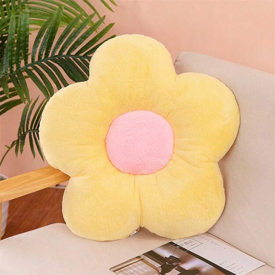 Cojín de felpa de flores, cojín suave para silla, cojines decorativos para sala de estar y dormitorio, cojines para sofá, regalos de cumpleaños - Amarillo - Ver 1