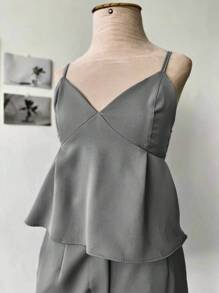 Women's Set Shorts + Cropped Top Ruffle - Grey - View 4