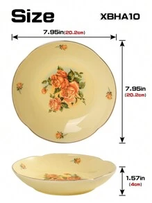 1 件玫瑰印花陶瓷圆盘，7 英寸/8 英寸深盘，适合餐厅/家庭用餐、沙拉、意大利面 - 彩色 - 查看 5