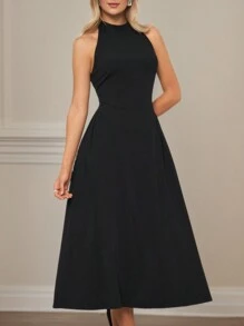 Women's Sleeveless Spaghetti Strap Peplum Dress, Elegant Business/Casual/Party Wear, Black Color, Zipper Back, Maxi Length, Summer