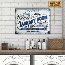 Customized Laundromat Sign - Vintage Metal Coin-Operated Dryer And Washer Sign With Custom Name And Price - Multipurpose Iron Wall Decor For Laundromat, Laundry Shop, Home