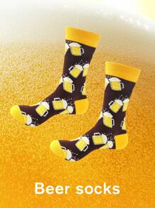 1 Pair Unisex Novelty Beer Can Graphic Mid-Calf Socks, Unique Creative Funny Gift Socks, Comfortable & Breathable, Suitable For Valentine's Day, Easter, Mother's/Father's Day, Holiday Gatherings, Couples, Birthdays, All-Season, Colorful Socks, Best Socks