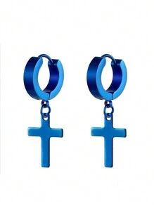 男士钛钢十字耳环，不锈钢朋克风耳环 - 彩色 - 查看 6