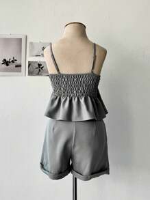 Women's Set Shorts + Cropped Top Ruffle - Grey - View 2