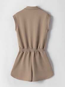 Astylish Rompers For Women Summer Casual Short Sleeve Zip Front Drawstring Waist Romper Textured Cropped Jumpsuit Vacation Outfit